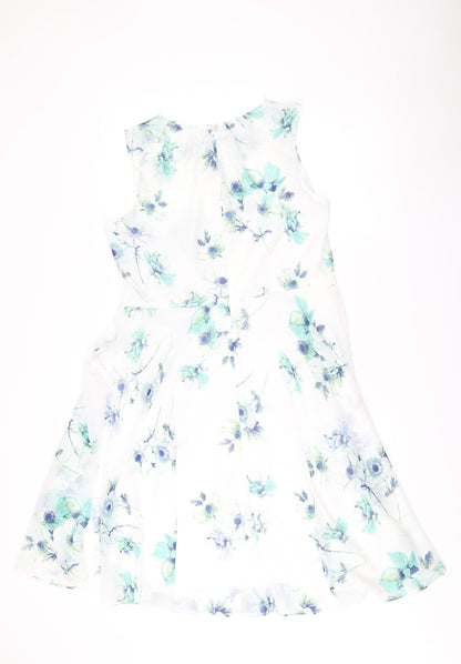 Hobbs Womens White Floral Fit & Flare Sleeveless Dress UK16