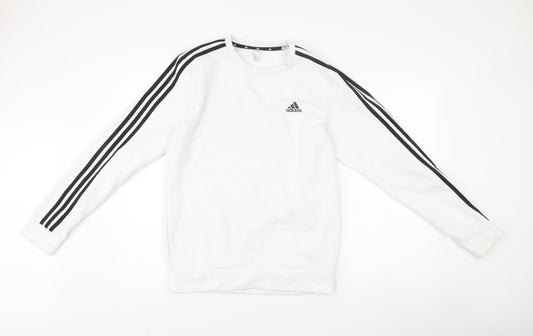 Adidas Men White Small Logo Pullover Sweatshirt Long Sleeve