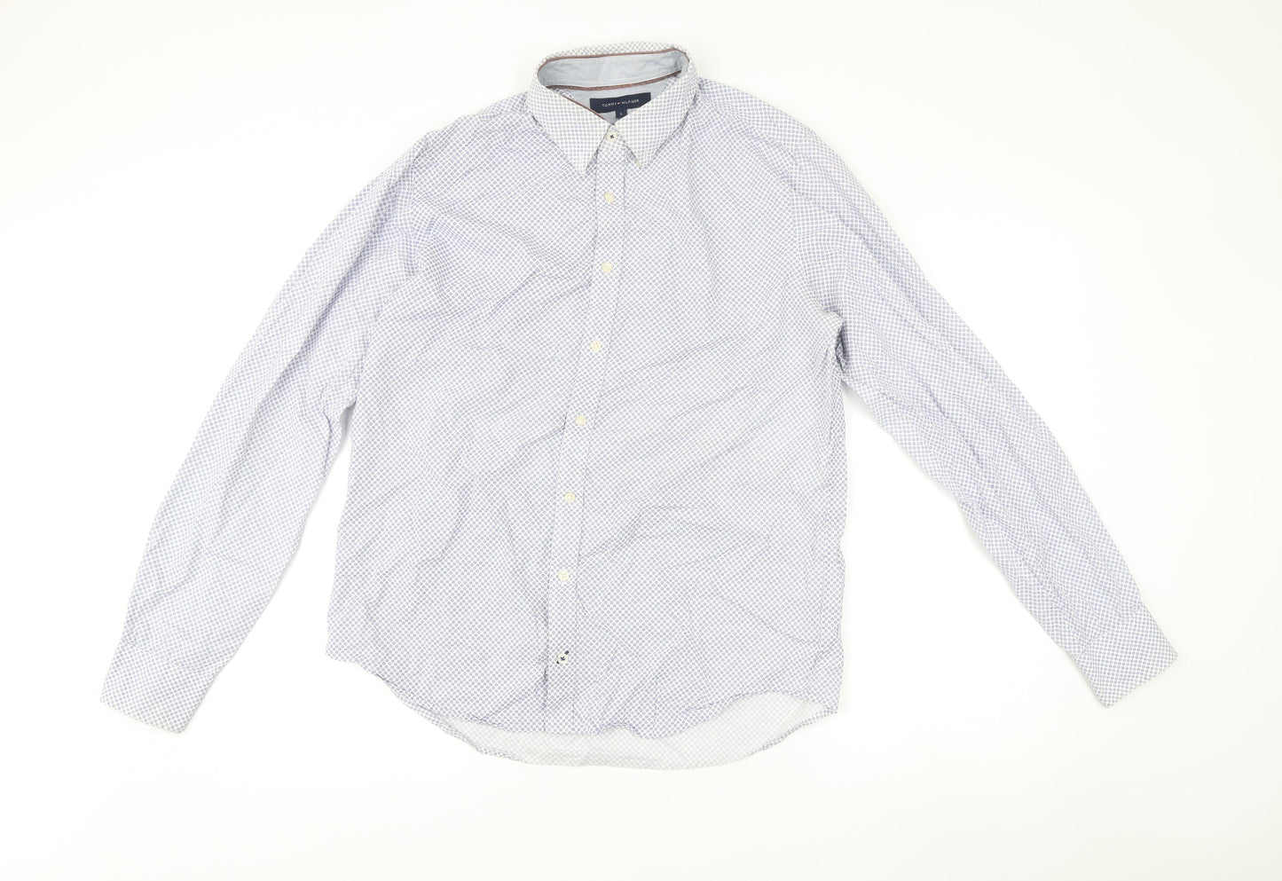 Tommy Hilfiger Men’s Blue Slim Fit Long Sleeve Geometric Dress Shirt L