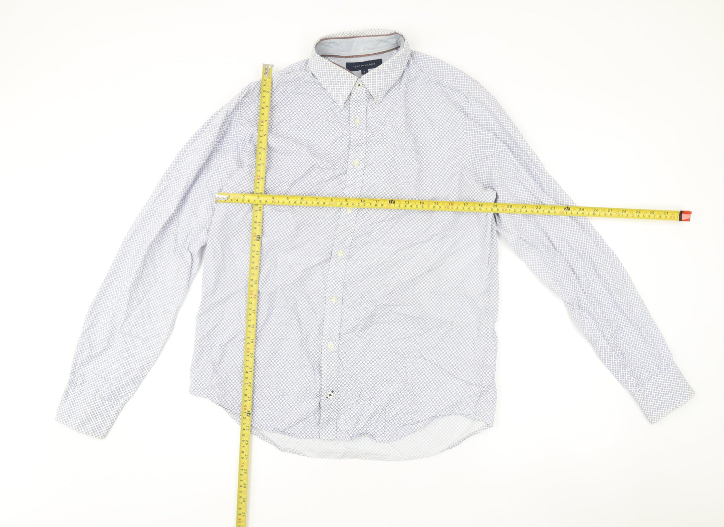 Tommy Hilfiger Men’s Blue Slim Fit Long Sleeve Geometric Dress Shirt L