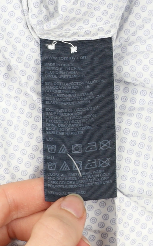 Tommy Hilfiger Men’s Blue Slim Fit Long Sleeve Geometric Dress Shirt L