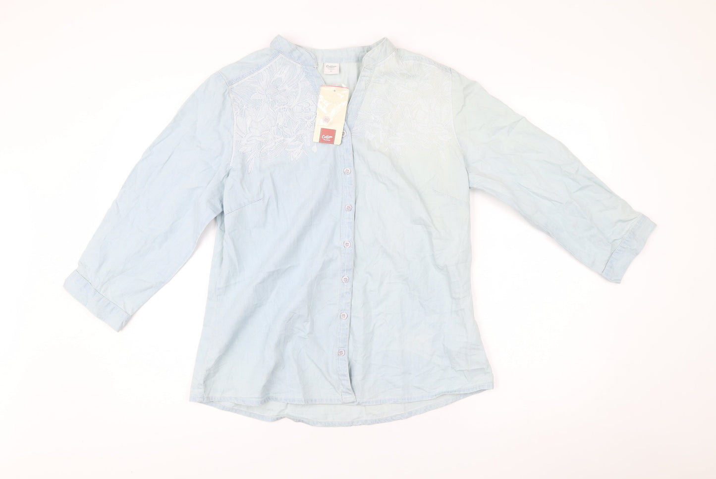Cotton Traders Women’s Blue Embroidered Button-Up Shirt Size 12