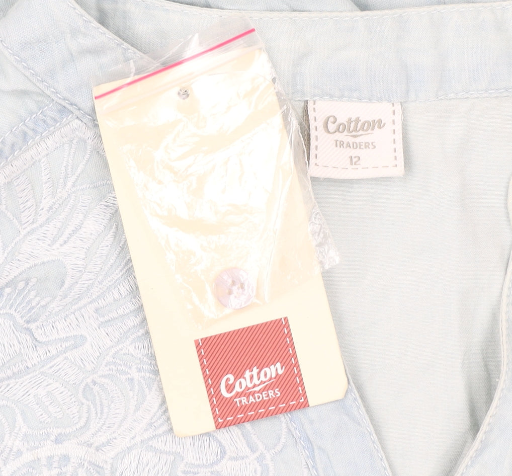Cotton Traders Women’s Blue Embroidered Button-Up Shirt Size 12