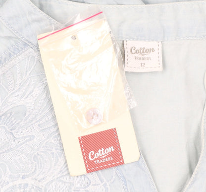 Cotton Traders Women’s Blue Embroidered Button-Up Shirt Size 12