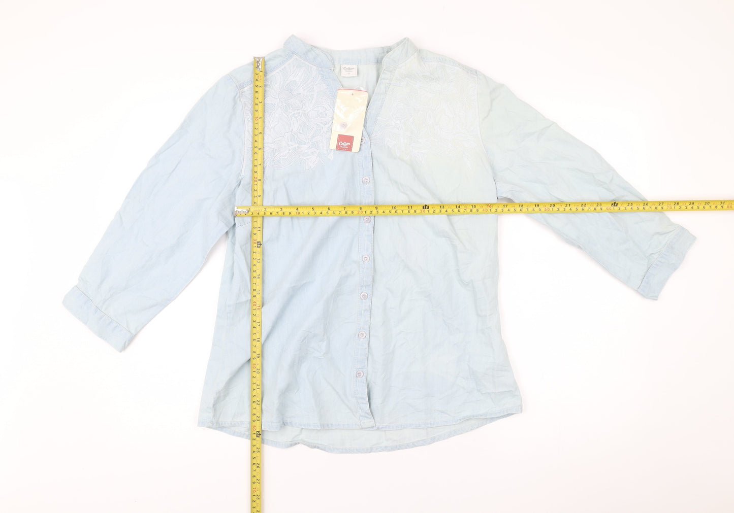 Cotton Traders Women’s Blue Embroidered Button-Up Shirt Size 12