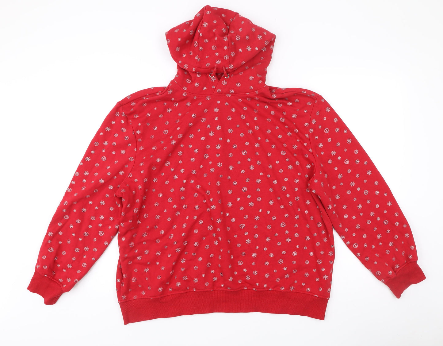 Esmara Womens Red Snowflake Hoodie L16/18 Cotton Blend Pullover