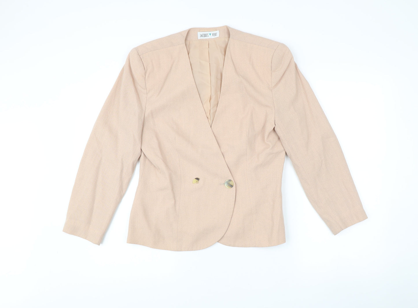 Jacques Vert Women’s Beige Wool Blend Double-Breasted Jacket Size 12