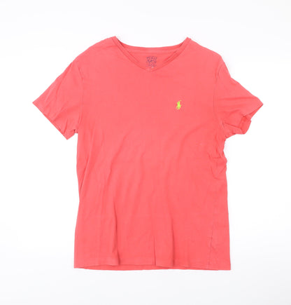 Polo Ralph Lauren Men's Red Small V-Neck Cotton T-Shirt
