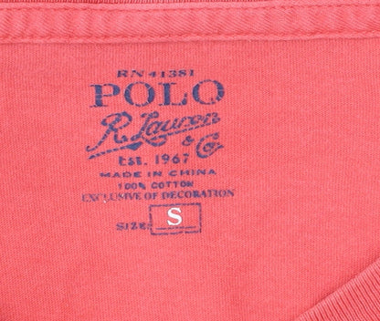 Polo Ralph Lauren Men's Red Small V-Neck Cotton T-Shirt