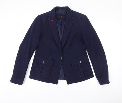 Next Women Blue Wool Blend Tweed Blazer Size 12 Regular Fit