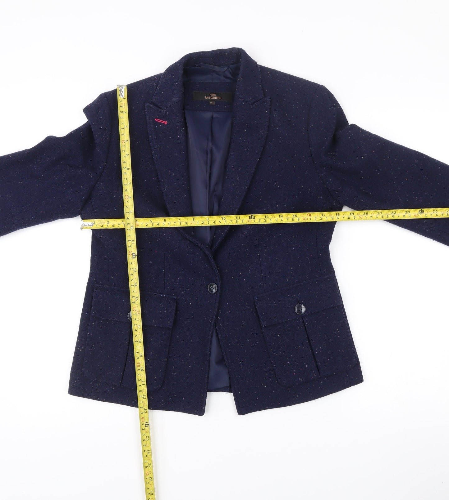 Next Women Blue Wool Blend Tweed Blazer Size 12 Regular Fit