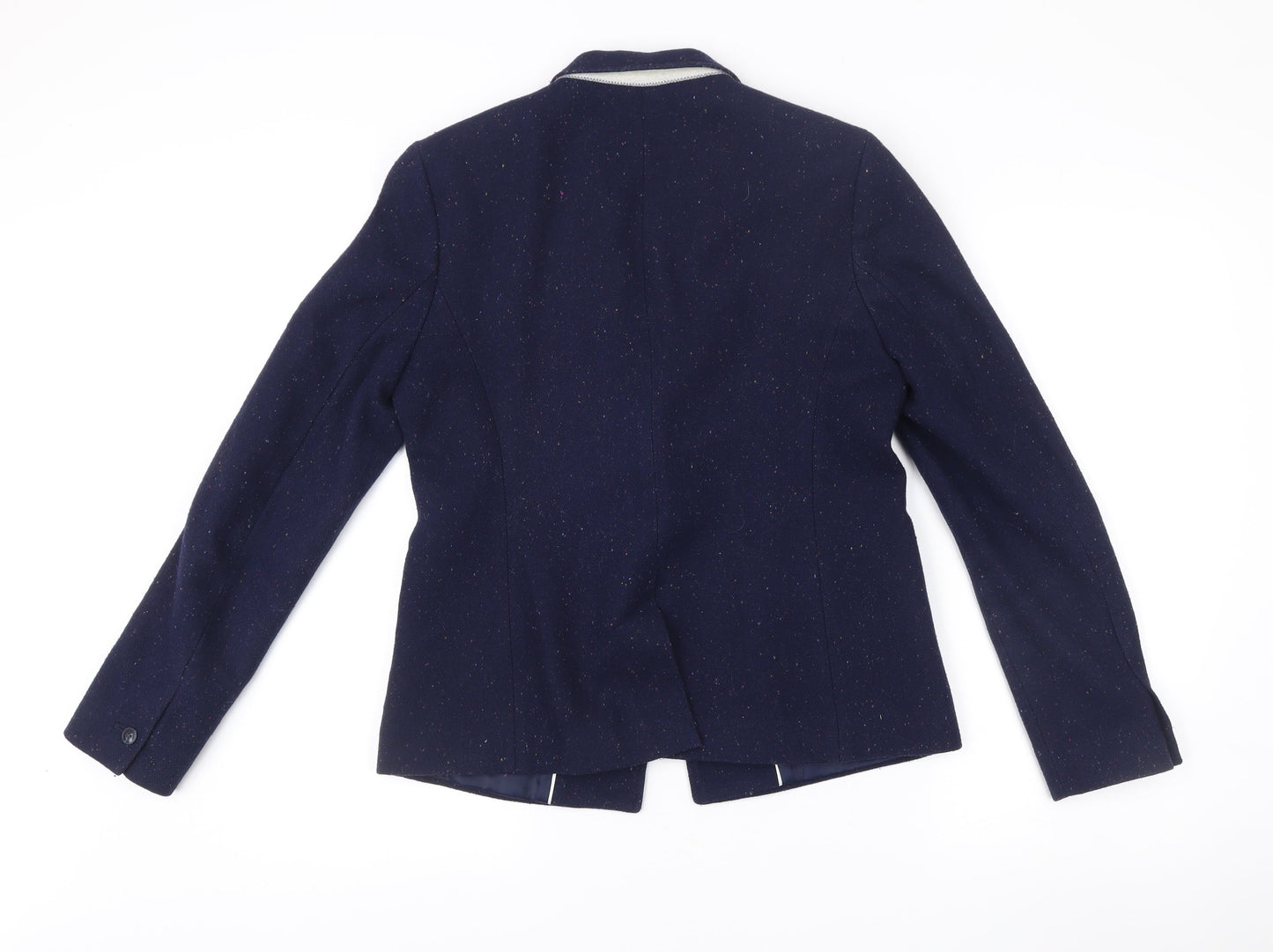 Next Women Blue Wool Blend Tweed Blazer Size 12 Regular Fit