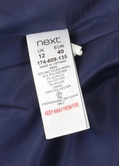 Next Women Blue Wool Blend Tweed Blazer Size 12 Regular Fit