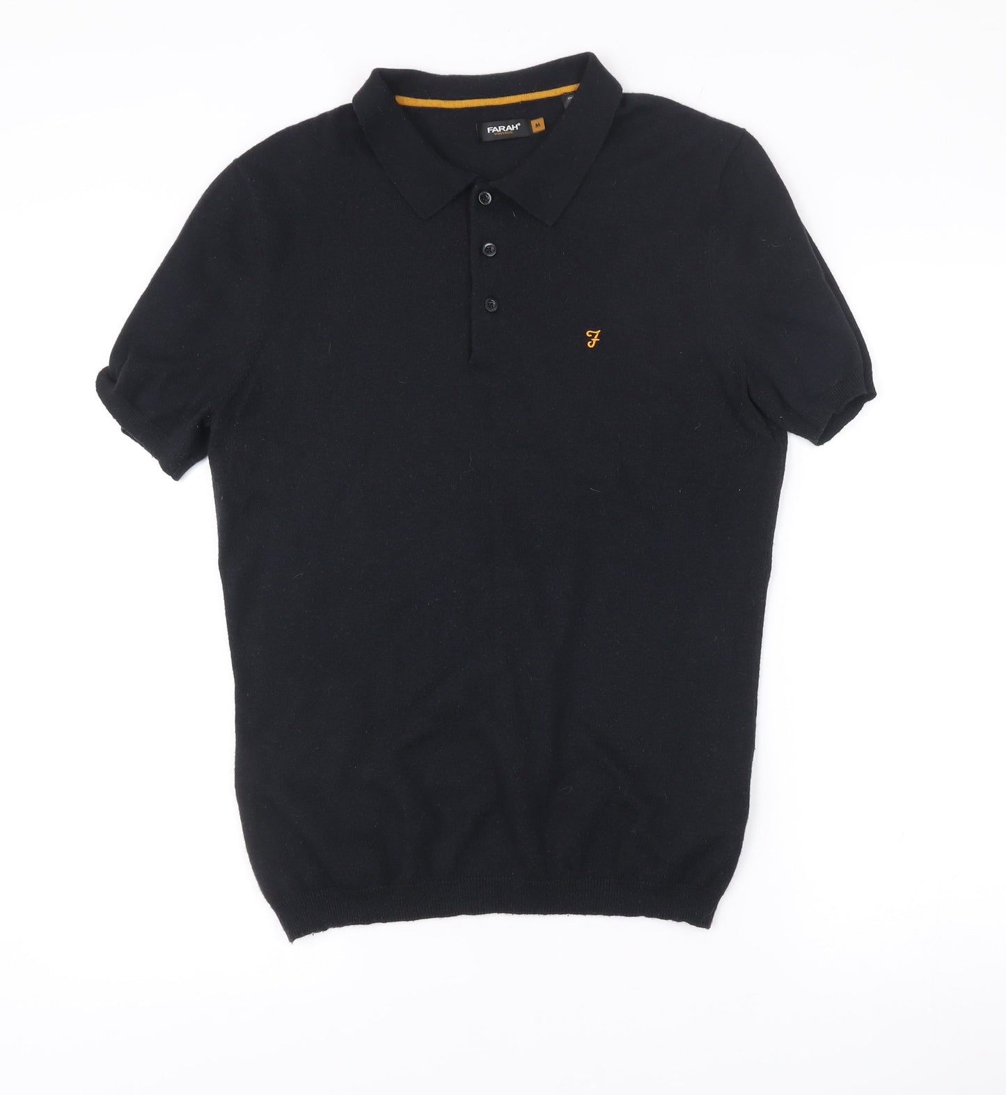 Farah Vintage Men’s Black Polo Shirt M Short Sleeve Wool Blend