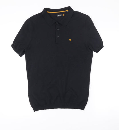 Farah Vintage Men’s Black Polo Shirt M Short Sleeve Wool Blend