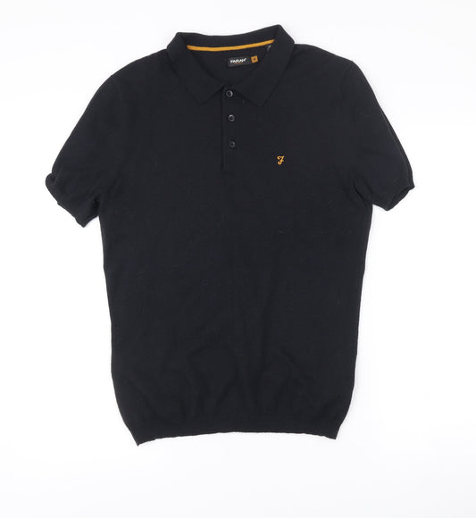 Farah Vintage Men’s Black Polo Shirt M Short Sleeve Wool Blend