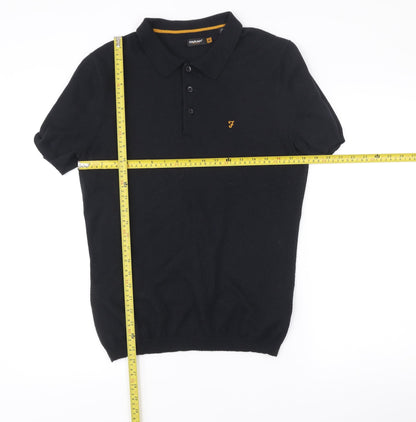 Farah Vintage Men’s Black Polo Shirt M Short Sleeve Wool Blend
