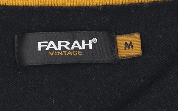 Farah Vintage Men’s Black Polo Shirt M Short Sleeve Wool Blend