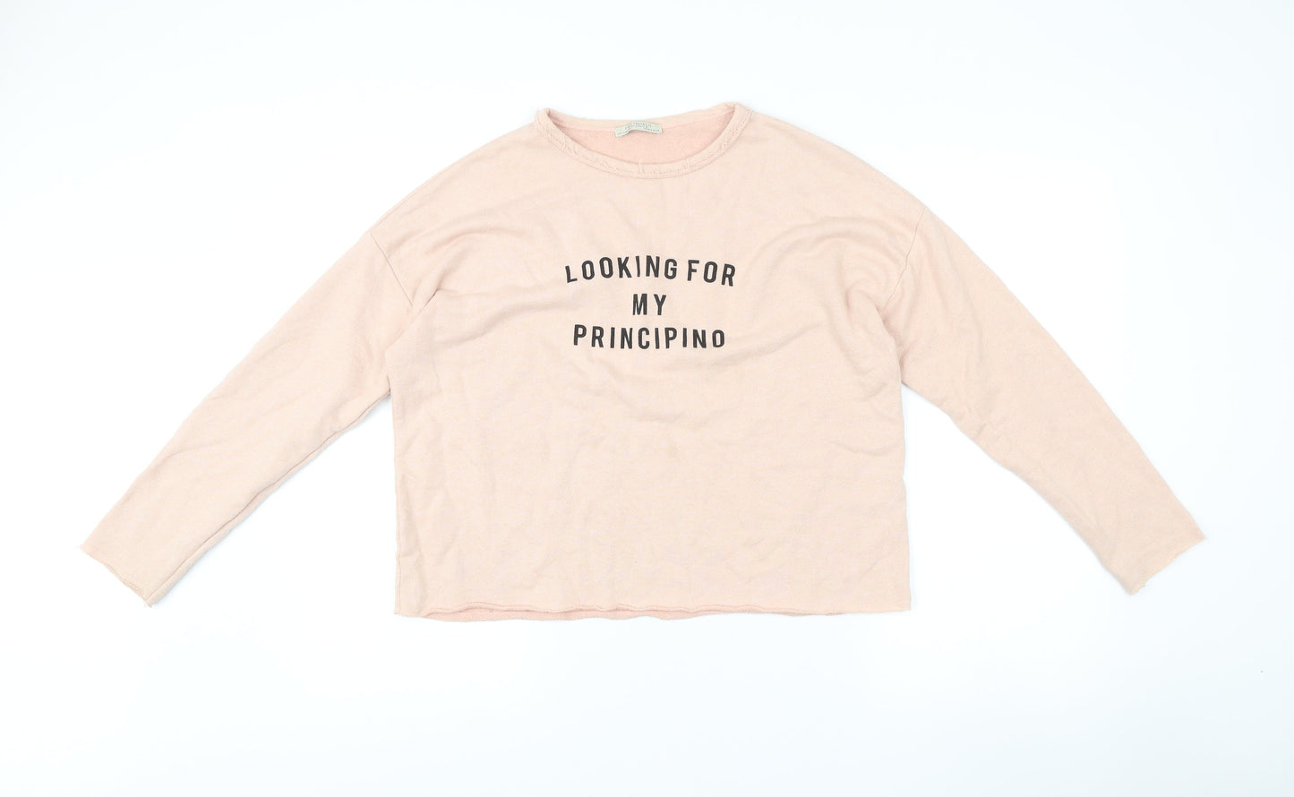 Zara Trafaluc Women Beige S Pullover Sweatshirt Graphic Print