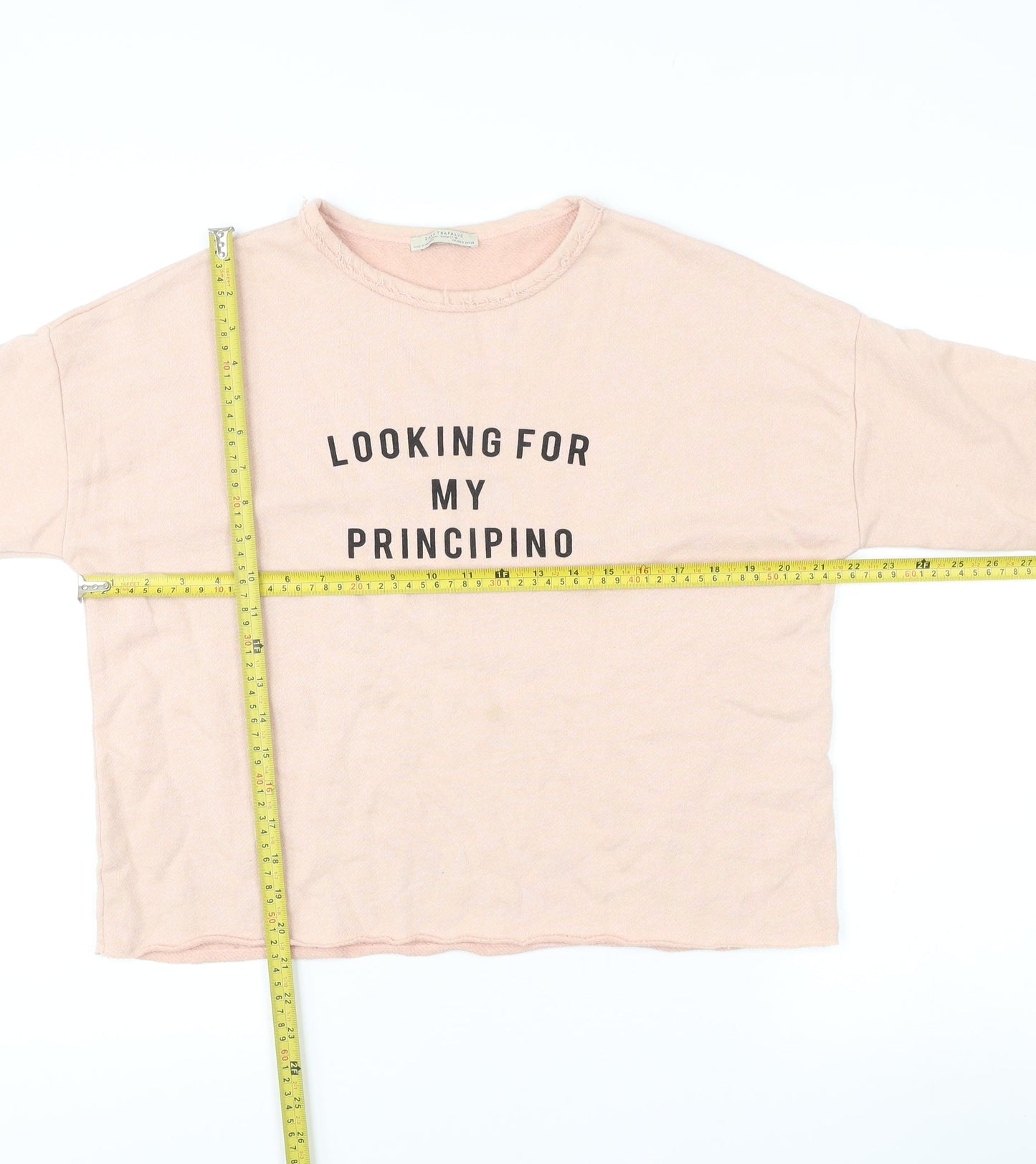 Zara Trafaluc Women Beige S Pullover Sweatshirt Graphic Print