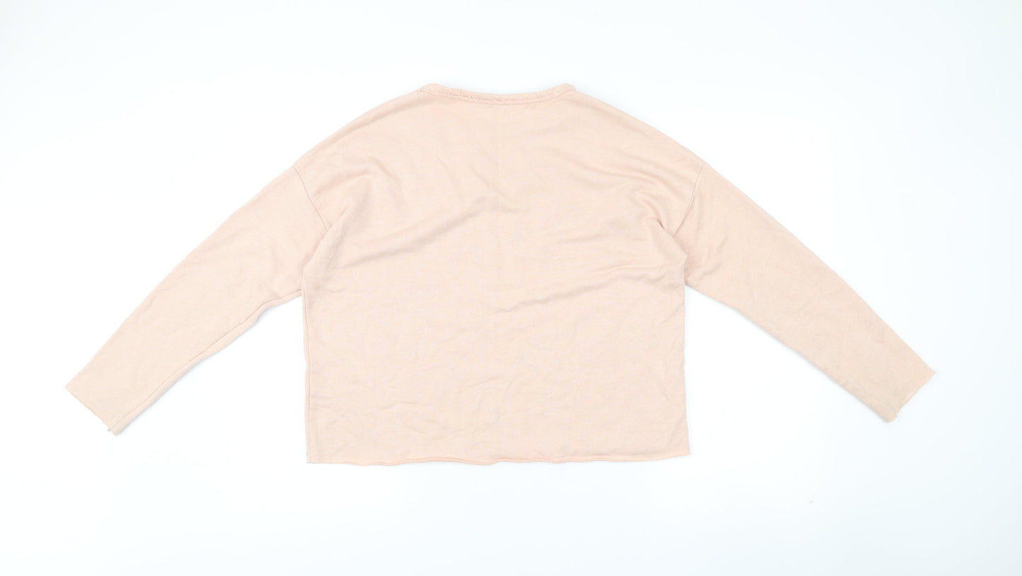 Zara Trafaluc Women Beige S Pullover Sweatshirt Graphic Print