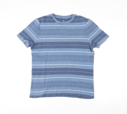 Marks and Spencer Men’s Blue Striped Cotton T-Shirt S Regular Fit