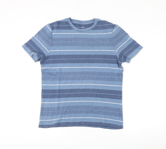 Marks and Spencer Men’s Blue Striped Cotton T-Shirt S Regular Fit