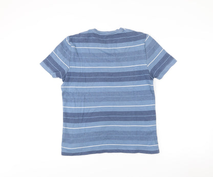 Marks and Spencer Men’s Blue Striped Cotton T-Shirt S Regular Fit