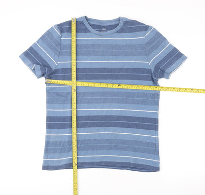 Marks and Spencer Men’s Blue Striped Cotton T-Shirt S Regular Fit