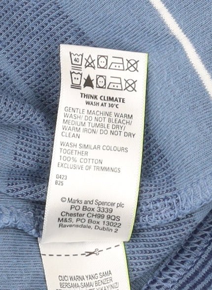 Marks and Spencer Men’s Blue Striped Cotton T-Shirt S Regular Fit