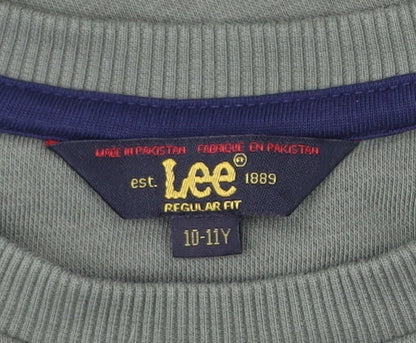 Lee Boys Green Logo Sweatshirt 10-11 Years Crew Neck Pullover Regular Fit