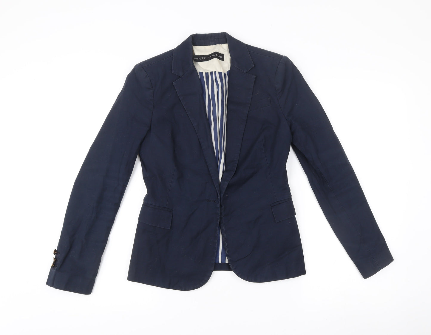 Zara Basic Women’s Blue Cotton Blend Slim Fit Blazer Jacket S