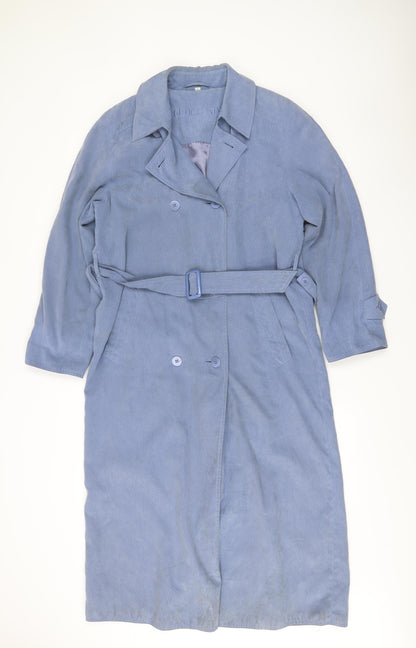 Cloud Nine Womens Blue Small Trench Coat Belted Buttoned Long Polyester
