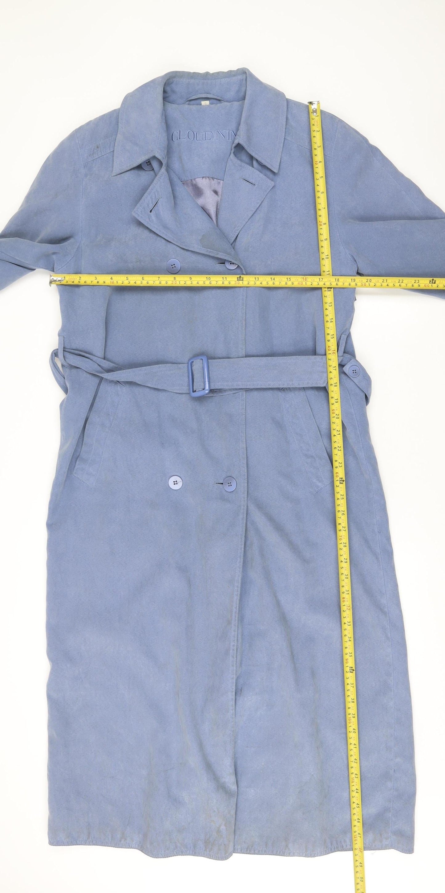 Cloud Nine Womens Blue Small Trench Coat Belted Buttoned Long Polyester