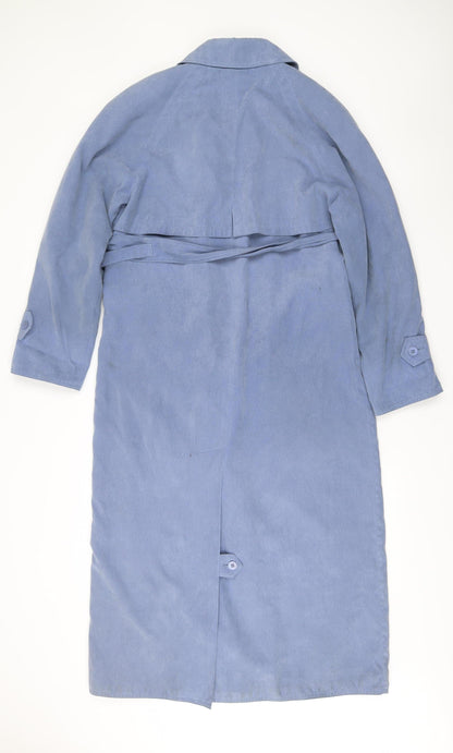 Cloud Nine Womens Blue Small Trench Coat Belted Buttoned Long Polyester