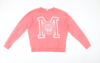 Topshop Womens Pink Cotton Pullover Sweatshirt S Logo Print Casual