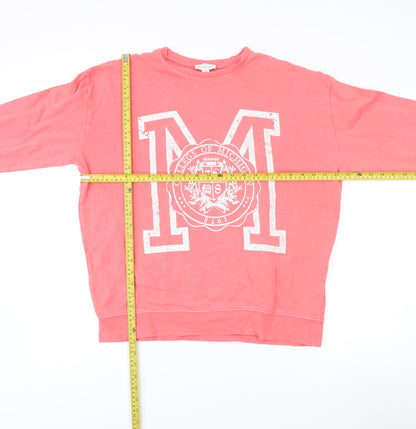 Topshop Womens Pink Cotton Pullover Sweatshirt S Logo Print Casual
