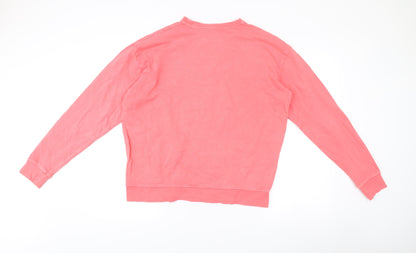 Topshop Womens Pink Cotton Pullover Sweatshirt S Logo Print Casual