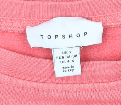 Topshop Womens Pink Cotton Pullover Sweatshirt S Logo Print Casual