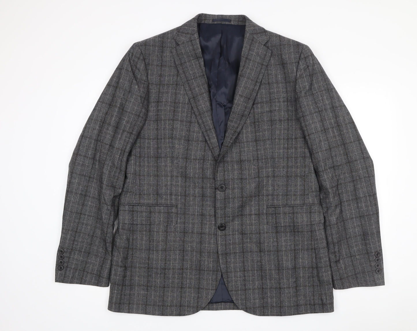 John Lewis Men's Grey Checked Wool Blazer 46L Regular Fit Jacket