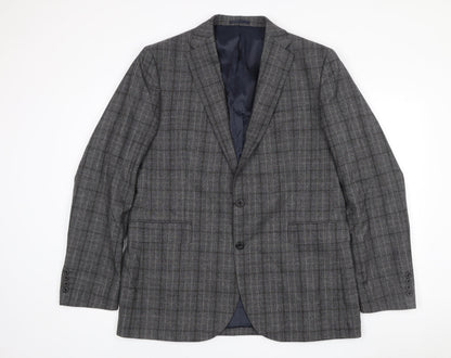 John Lewis Men's Grey Checked Wool Blazer 46L Regular Fit Jacket