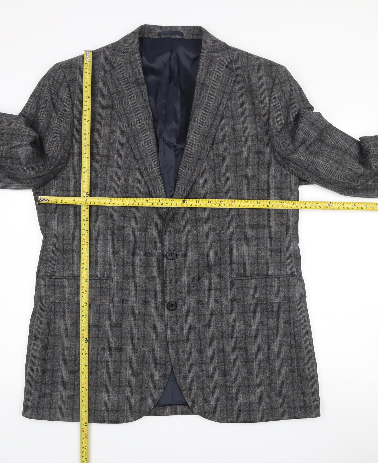 John Lewis Men's Grey Checked Wool Blazer 46L Regular Fit Jacket