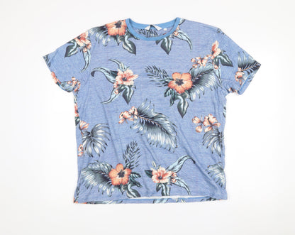 Next Men’s Blue Floral Hawaiian T-Shirt XL Regular Fit Cotton