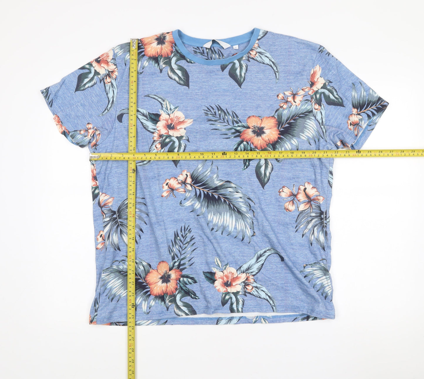 Next Men’s Blue Floral Hawaiian T-Shirt XL Regular Fit Cotton