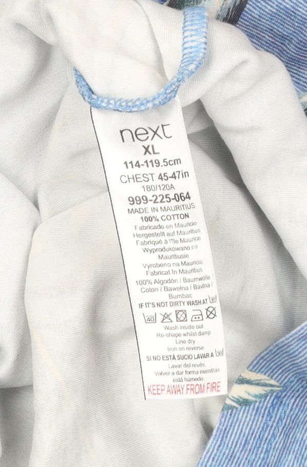 Next Men’s Blue Floral Hawaiian T-Shirt XL Regular Fit Cotton