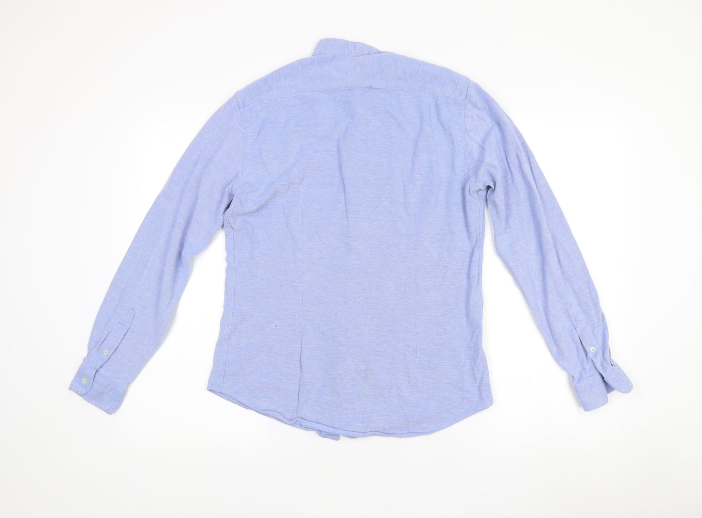 Zara Men's Blue Slim Fit Band Collar Long Sleeve Cotton Shirt M
