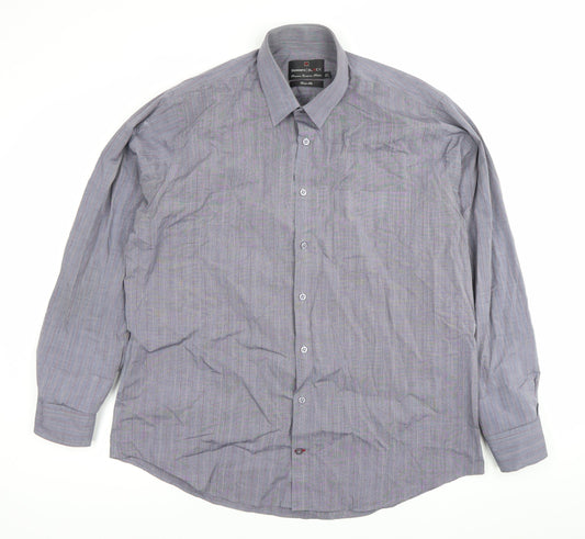 Unworth Black Men’s Grey Striped Cotton Formal Dress Shirt 16” Collar