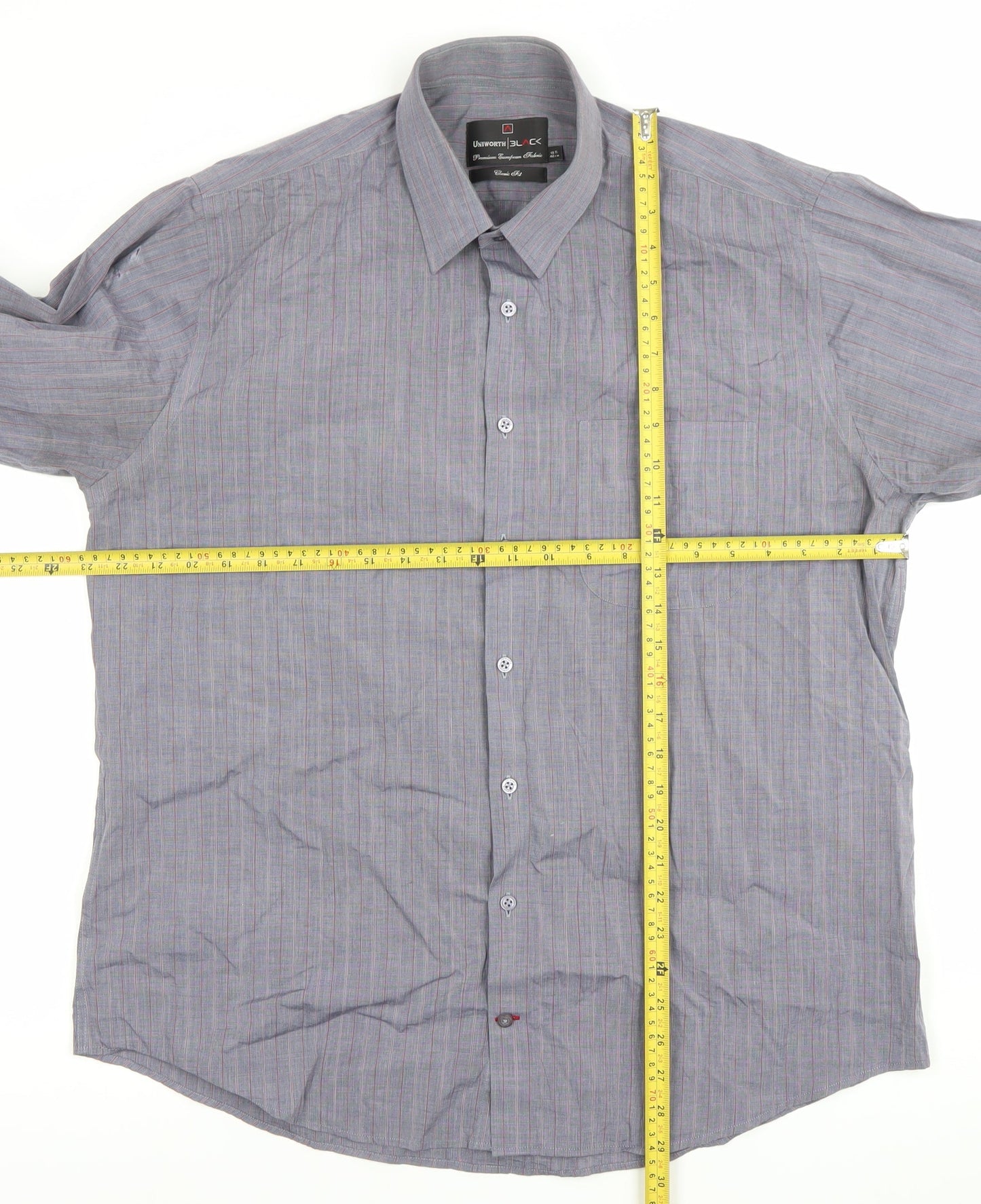 Unworth Black Men’s Grey Striped Cotton Formal Dress Shirt 16” Collar