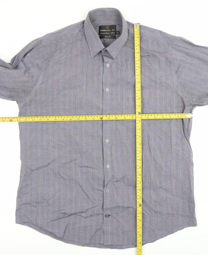 Unworth Black Men’s Grey Striped Cotton Formal Dress Shirt 16” Collar