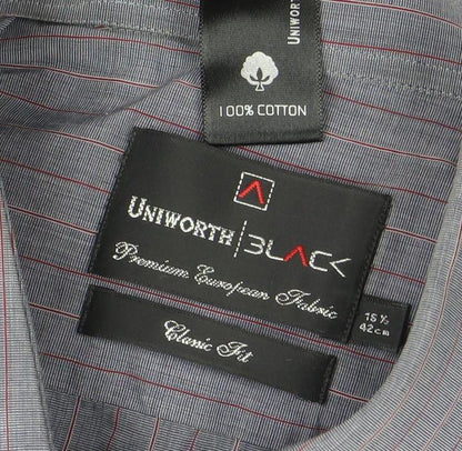 Unworth Black Men’s Grey Striped Cotton Formal Dress Shirt 16” Collar